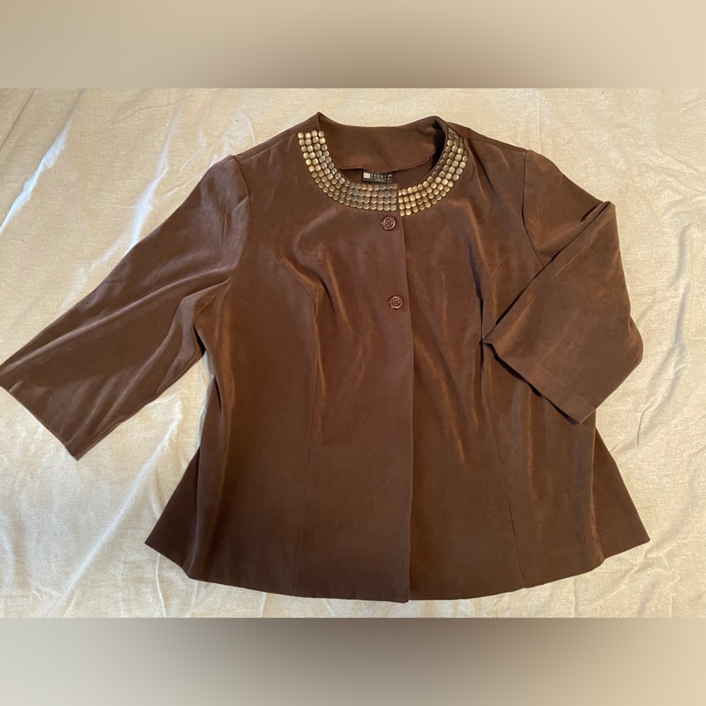 Carole Little Light Suede jacket with Shoulder Pads